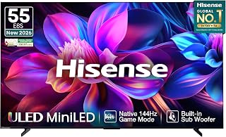 Hisense 55 Inch 55E8S Hi-QLED MiniLED Smart TV | 144Hz Game Mode | Devialet Sound and AI Picture | Dolby Vision IQ | Hands-Free Voice