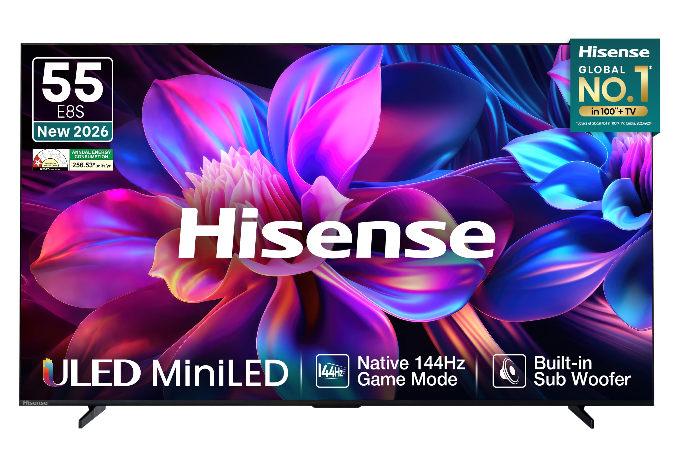 Hisense 55 Inch 55E8S Hi-QLED MiniLED Smart TV | 144Hz Game Mode | Devialet Sound and AI Picture | Dolby Vision IQ | Hands-Free Voice