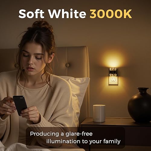 Miniatura 2 de L LOHAS LED Luz nocturna, paquete de 2 luces nocturnas de burbujas de 3000 K enchufables a la pared, luces nocturnas acrílicas con sensor de luz,