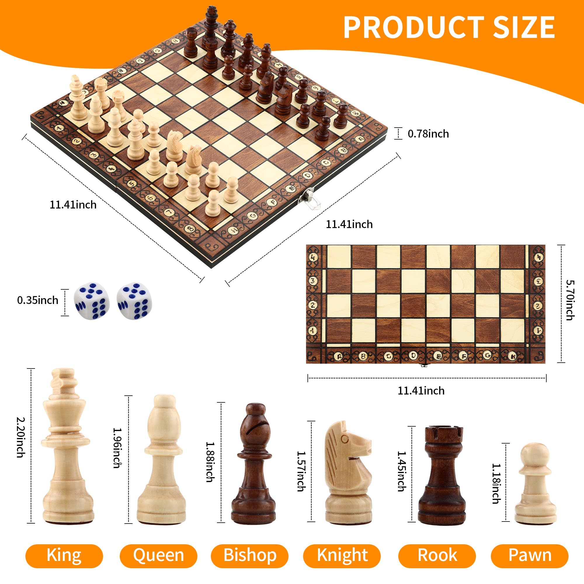 Scacchiera in Legno 3 in 1 - 29x29cm Magnetica e Portatile - Dama Gioco da Tavola per Bambini, Adulti, Feste, Attività Familiari