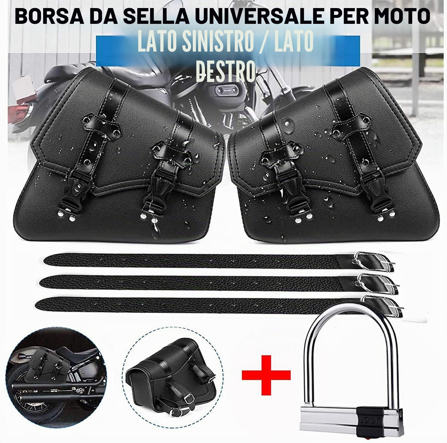 Borse laterali vintage per moto Borse laterali impermeabili universali in PU