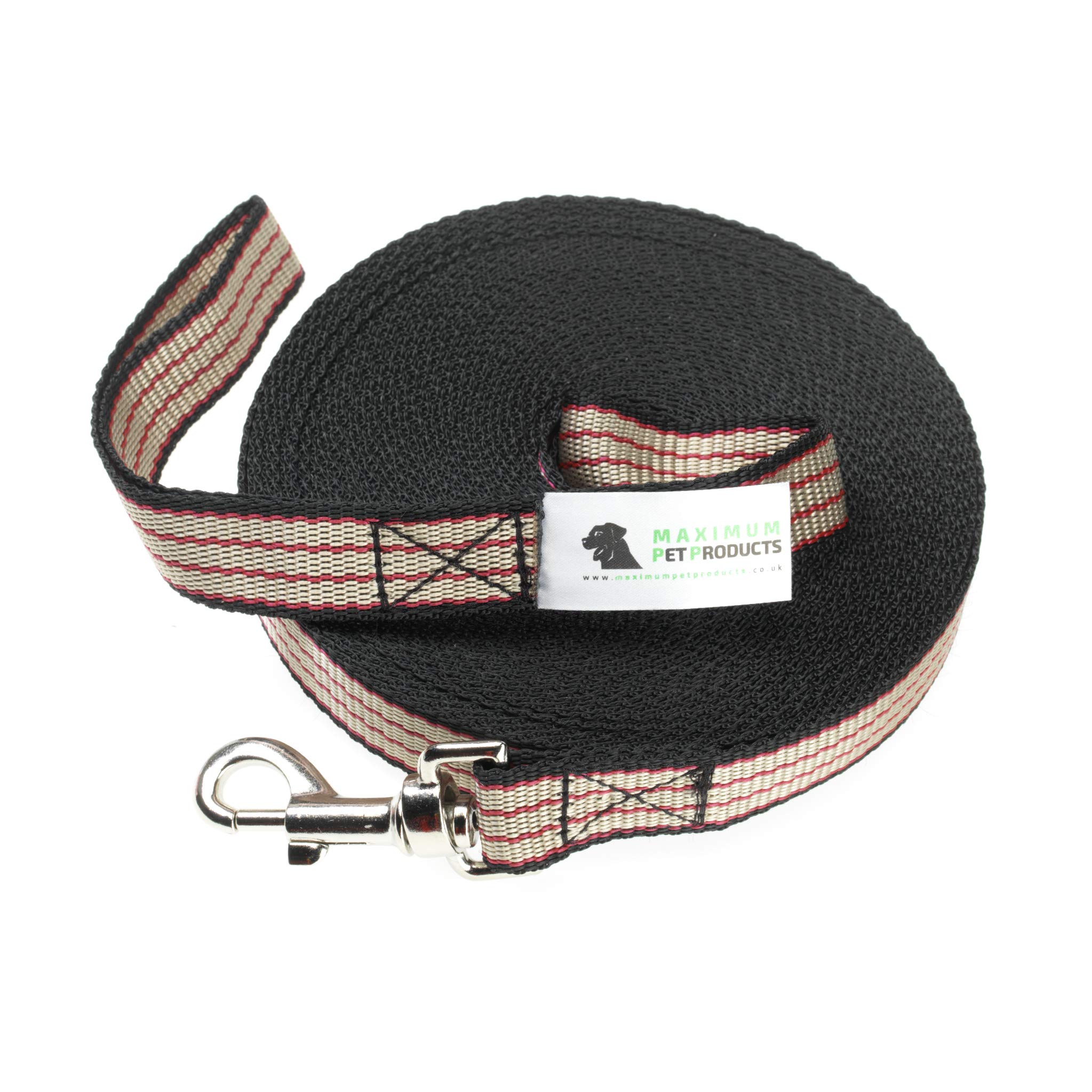 Maximum Pet Products 40ft/12m Red Beige Black Dog Training Lead