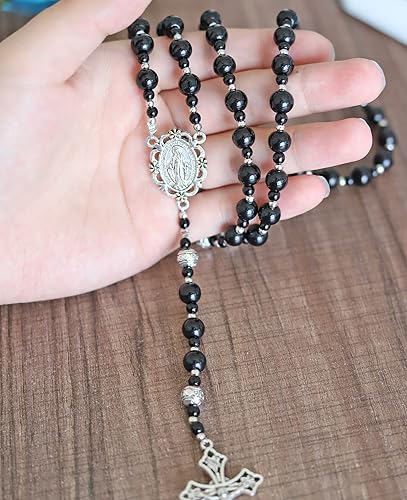 Miniatura 5 de Collar de rosario de cuentas católicas hechas a mano, medalla milagrosa y cruz, colección de cuentas de rosarios católicos religiosos