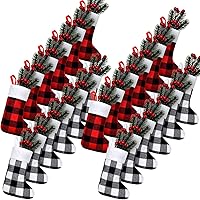 Vista 13 de Skylety - 24 unidades de calcetines de Navidad mini a granel con diseño de búfalo a cuadros, puño de felpa, para colgar como decoración para regalos