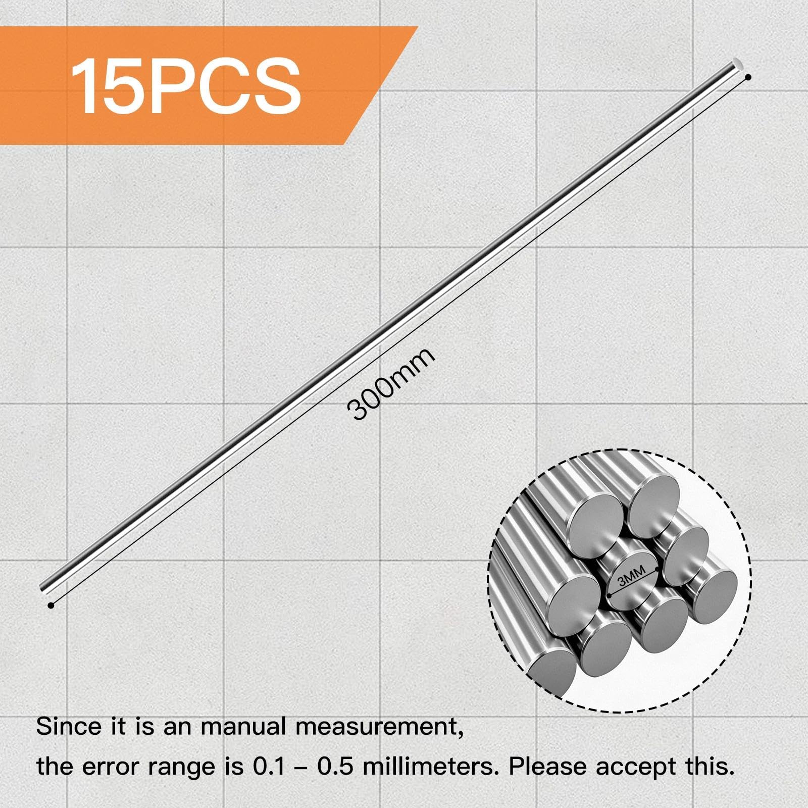 Aste di Acciaio Inox 3 mm x 300 mm Barre Tonde Solide per Fai da Te Artigianato 15 Pezzi