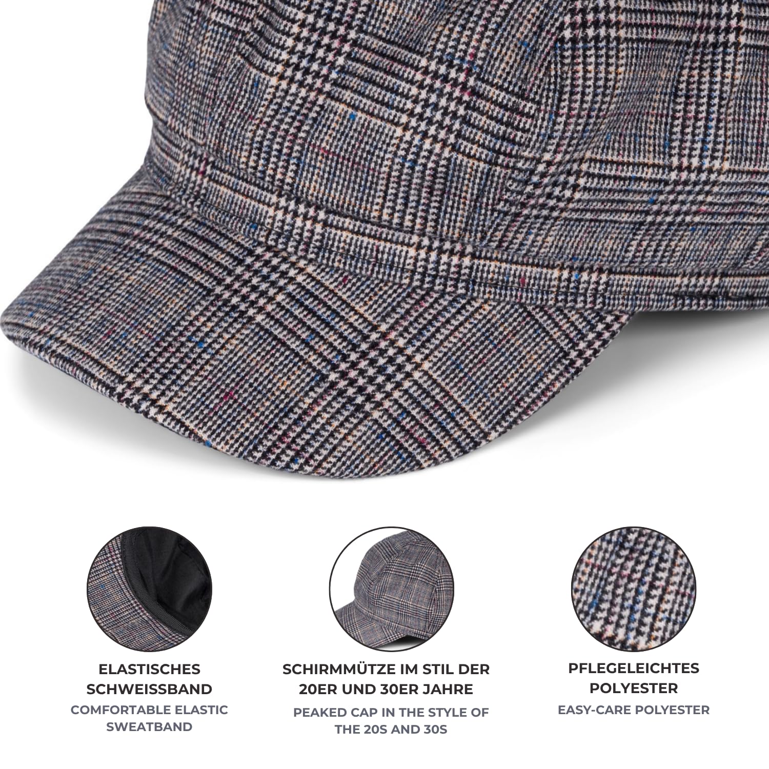 styleBREAKER Casquette Gavroche pour Femmes avec Un Motif à Carreaux Prince-de-Galles, Casquette de Marin, Casquette Traditionnelle 04023068