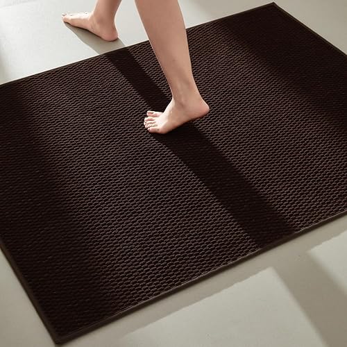 Miniatura 27 de Alfombras de baño antideslizantes, lavables, superabsorbentes, delgadas, pequeñas, de secado rápido, de pelo bajo, color gris oscuro, 16 x 24 Gris