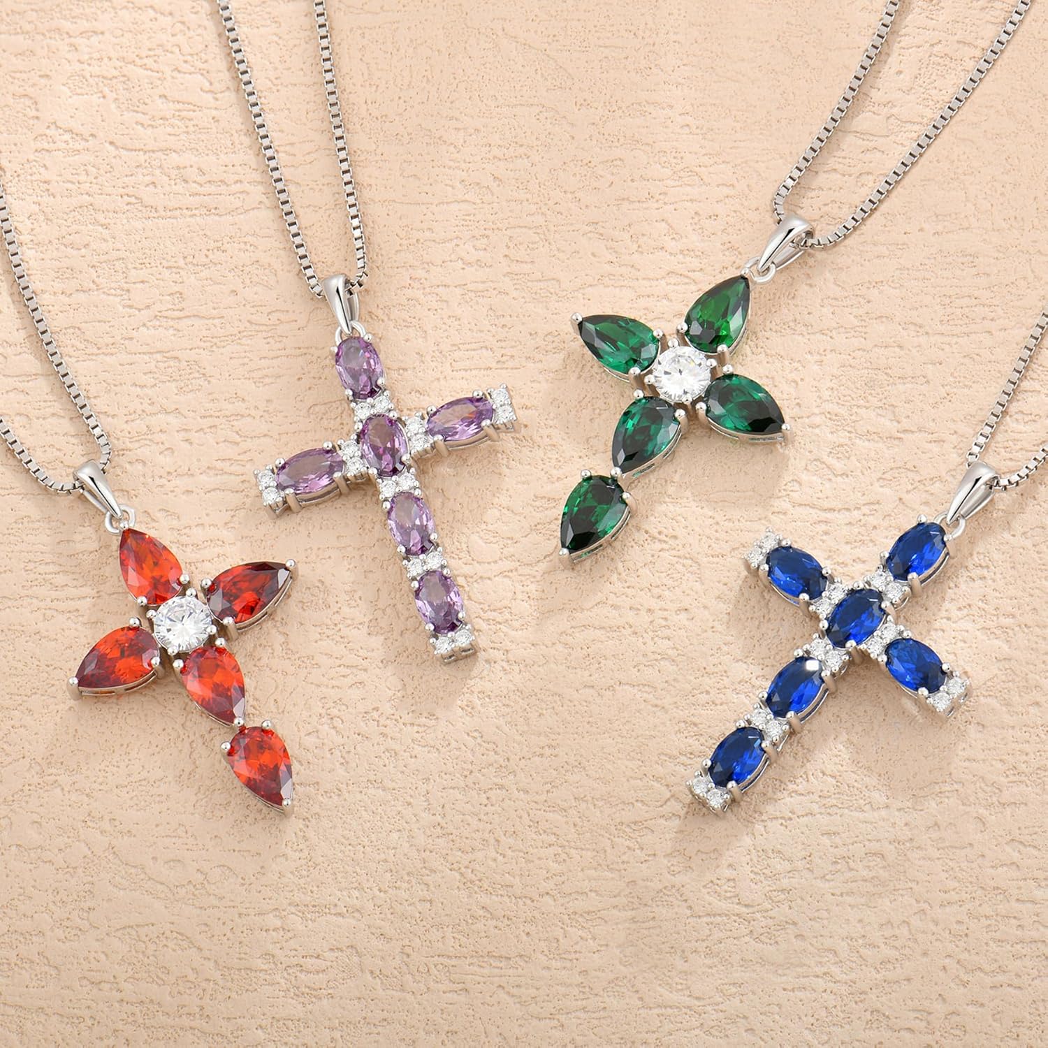 Cross Necklace for Women 925 Sterling Silver Oval Cut Birthstone Pendant Necklace Religious Jewelry Gifts for Women - Image 6