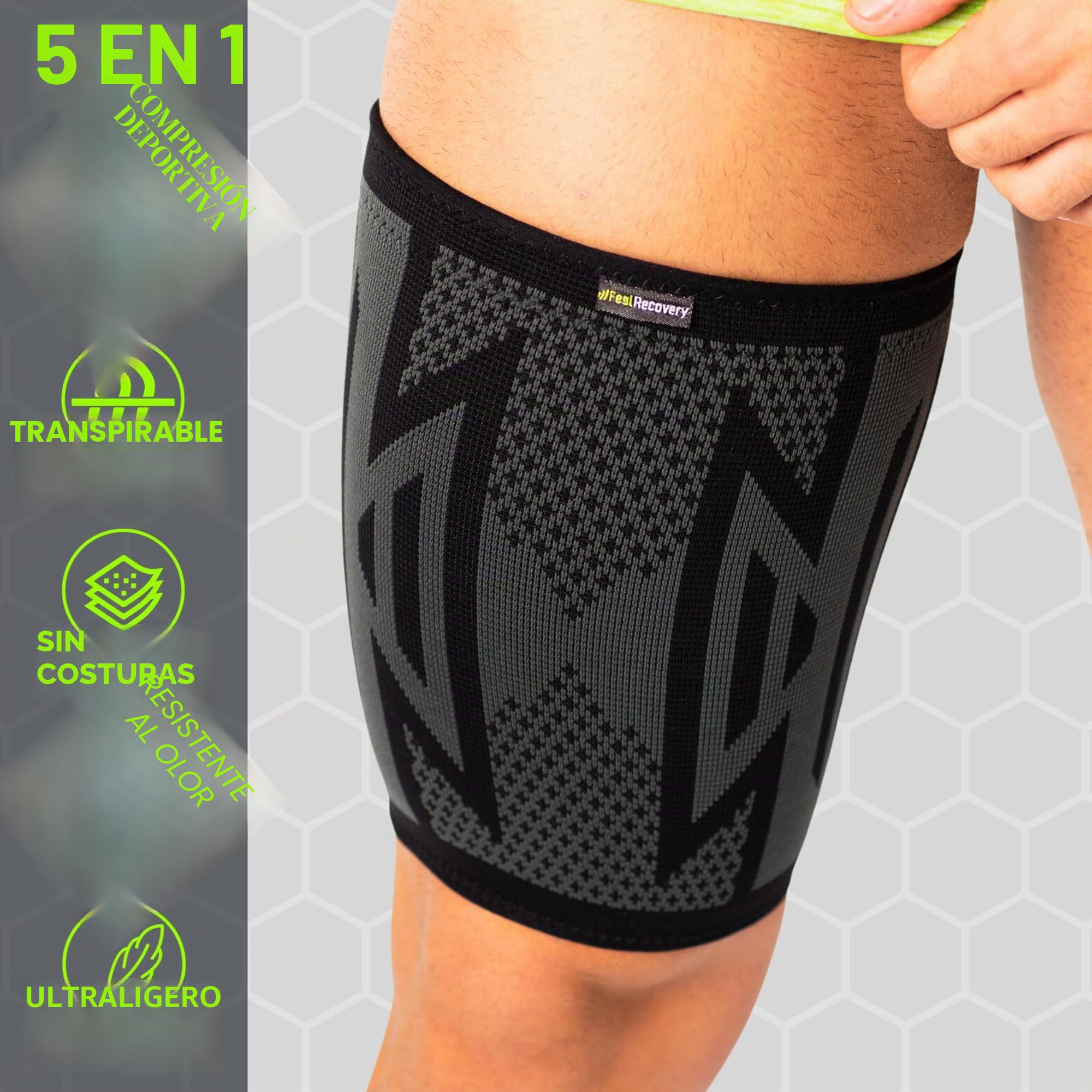 Feel Recovery 2 Musleras Deportivas de Compresión Hombre/Mujer - Musleras Elásticas para Calambres y Contracturas Musculares para Correr - Transpirable y Antideslizante (Negro, X-Large)