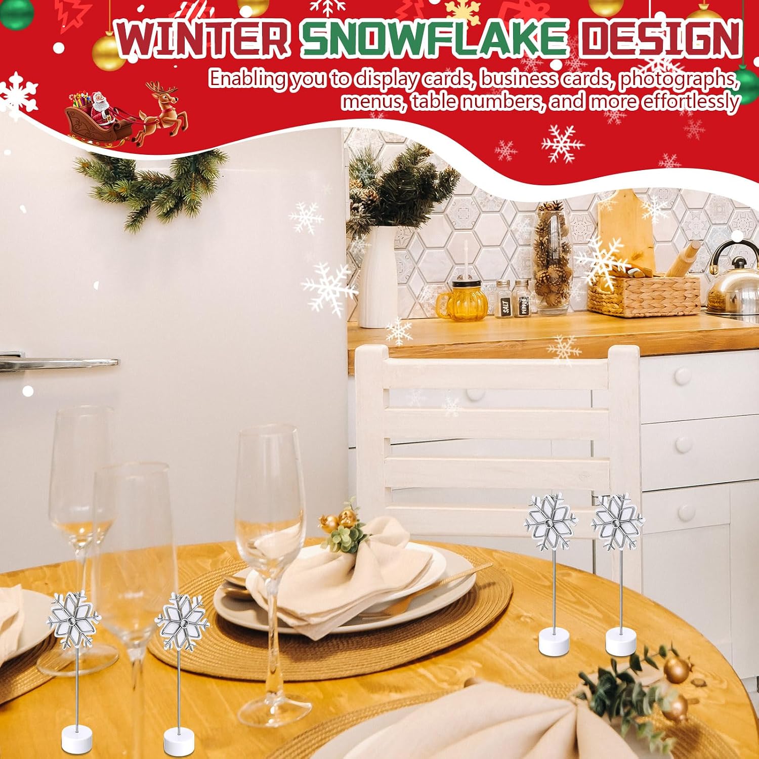 Tioncy 12 Pcs Christmas Snowflake Place Card Holders - White Snowflake Display Stand for Wedding Table Decor and Party Favors