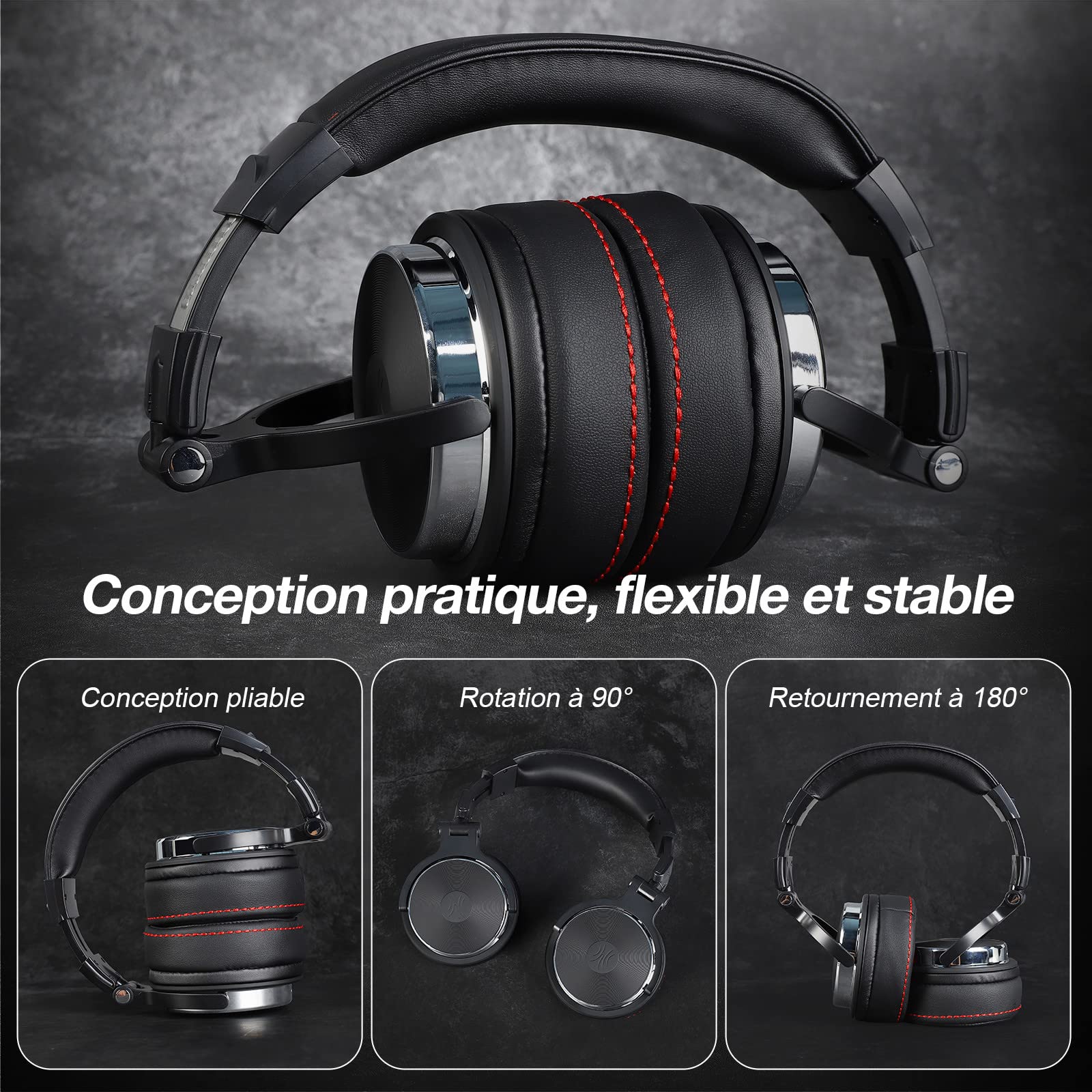 OneOdio Auriculares DJ Studio sin adaptador para monitoreo y estuche giratorio de 90 ° Negro