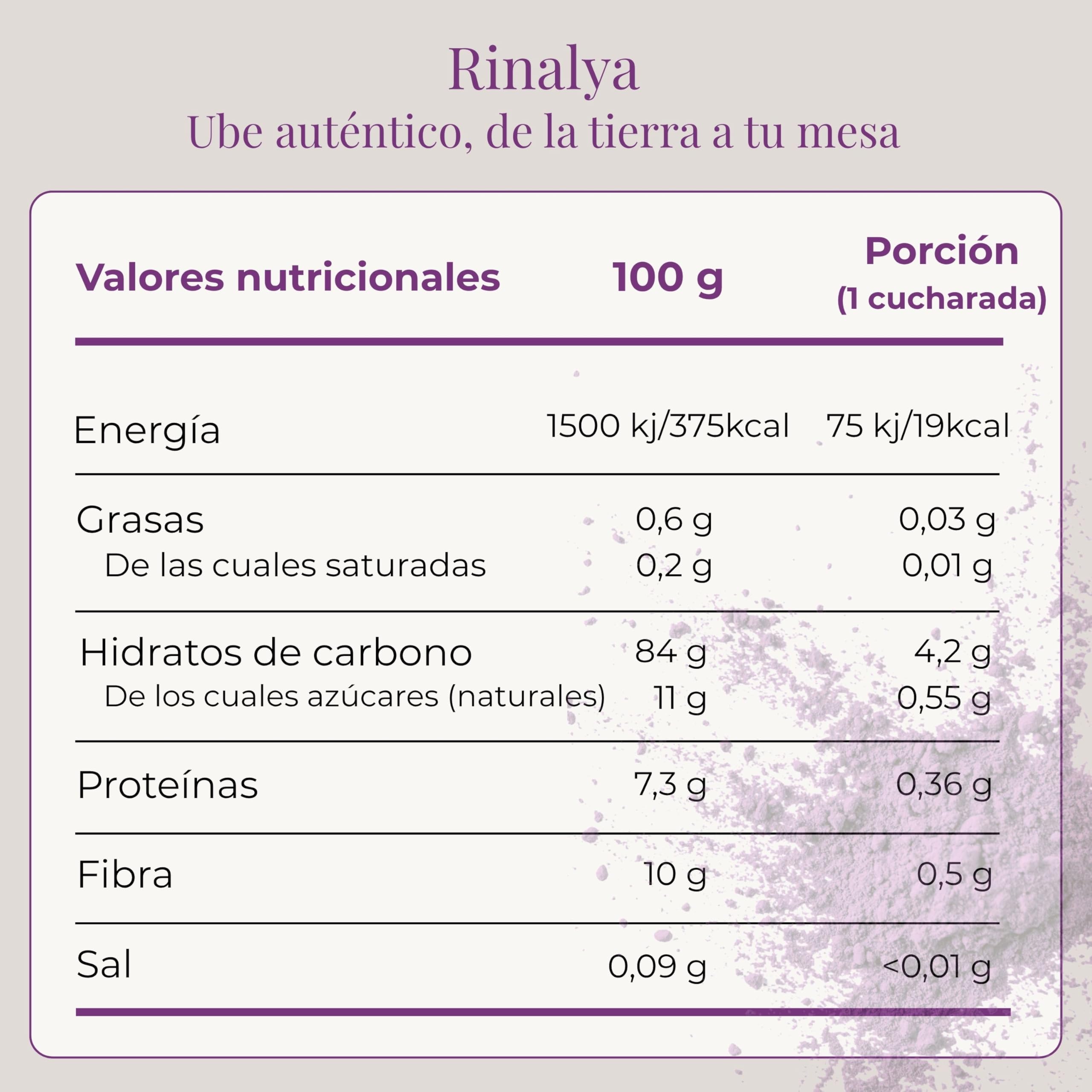 RINALYA® Polvo de Ube 100g – Ñame Morado Premium 100% Puro – Origen Filipinas