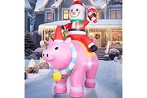 Christmas Inflatables Outdoor Decoration, 7FT Christmas Inflatable Santa with Pink Pig Christmas Decor