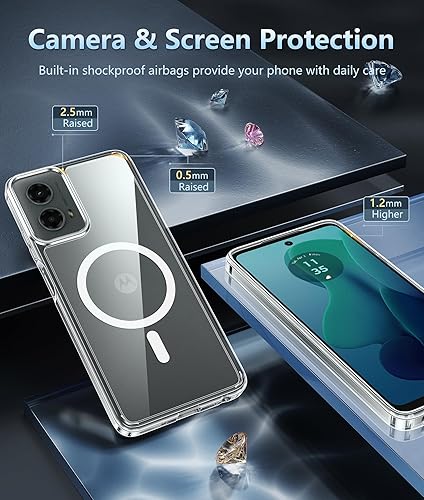 Miniatura 4 de FNTCASE Funda para Motorola Moto G-5G-2024: Funda transparente magnética de protección contra caídas de alto grado, funda antiamarillamiento