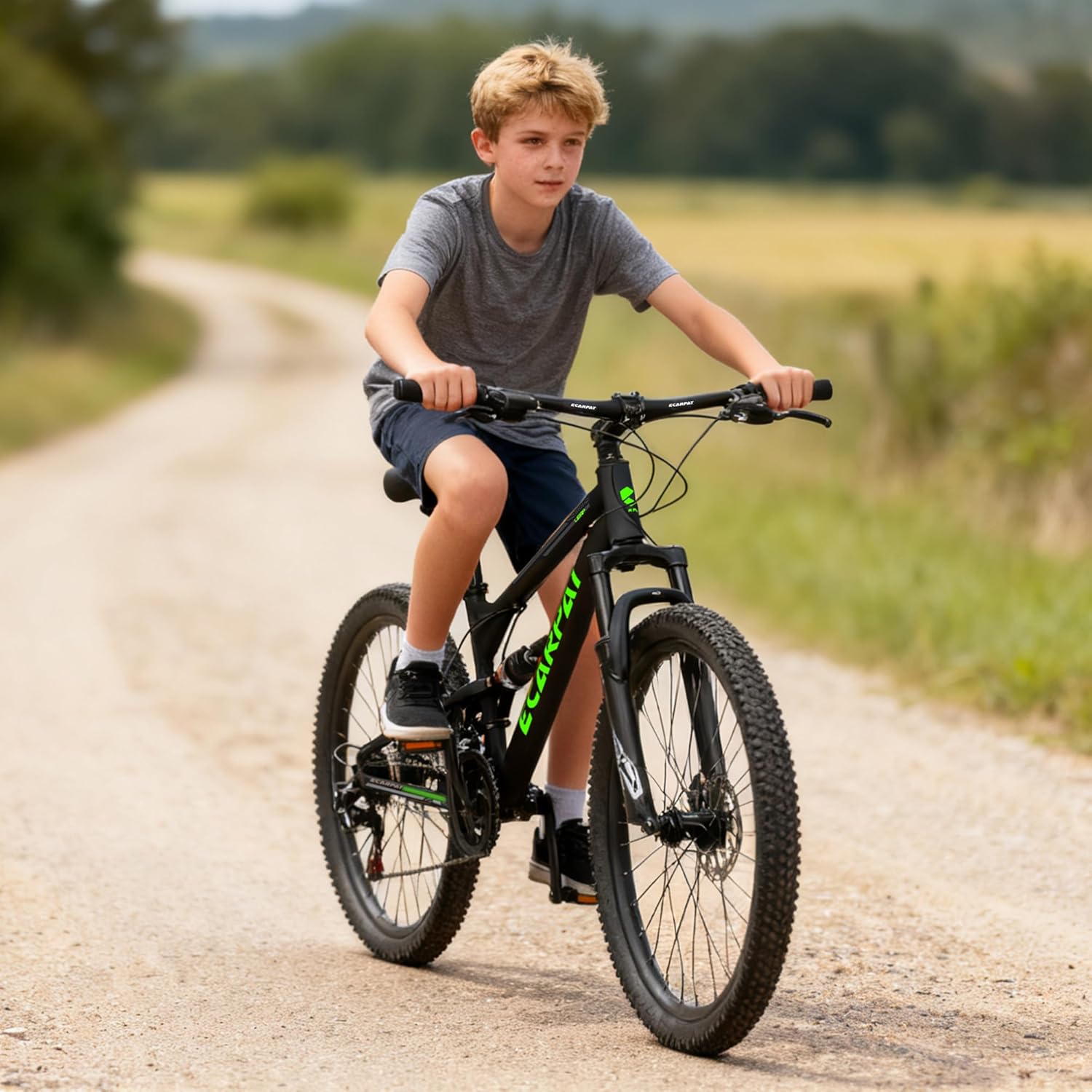 Full Suspension Mountain Bike 24/26 Inch Wheel, 21-Speed Mountain Bicycle with Dual Disc Brakes Thumb Shifter, Carbon Steel Frame MTB Bike for Teenagers Adult Men Women Trail Commuter