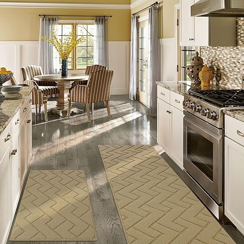 Miniatura 7 de hicorfe Juego de alfombras y tapetes de cocina, 2 piezas de polipropileno súper absorbente, tapete antideslizante de polipropileno suave, cómodo,