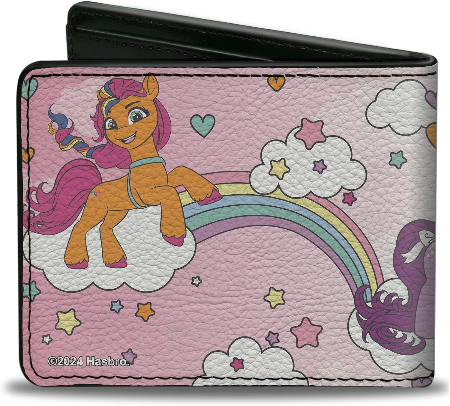 Buckle-Down Hasbro Wallet, Bifold, My Little Pony Three Pony Rainbow Cloud Scene Multi Color, Vegan Leather