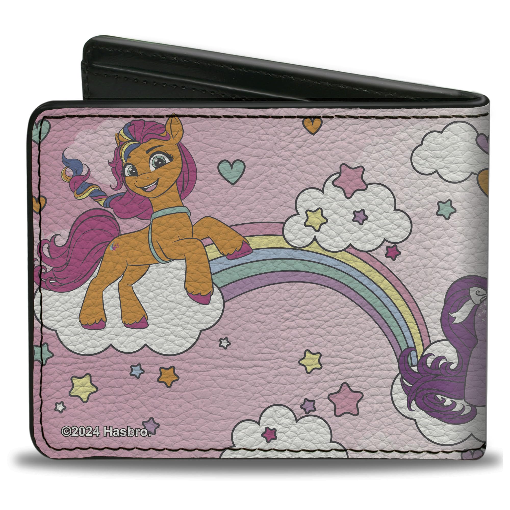 Buckle-Down Hasbro Wallet, Bifold, My Little Pony Three Pony Rainbow Cloud Scene Multi Color, Vegan Leather