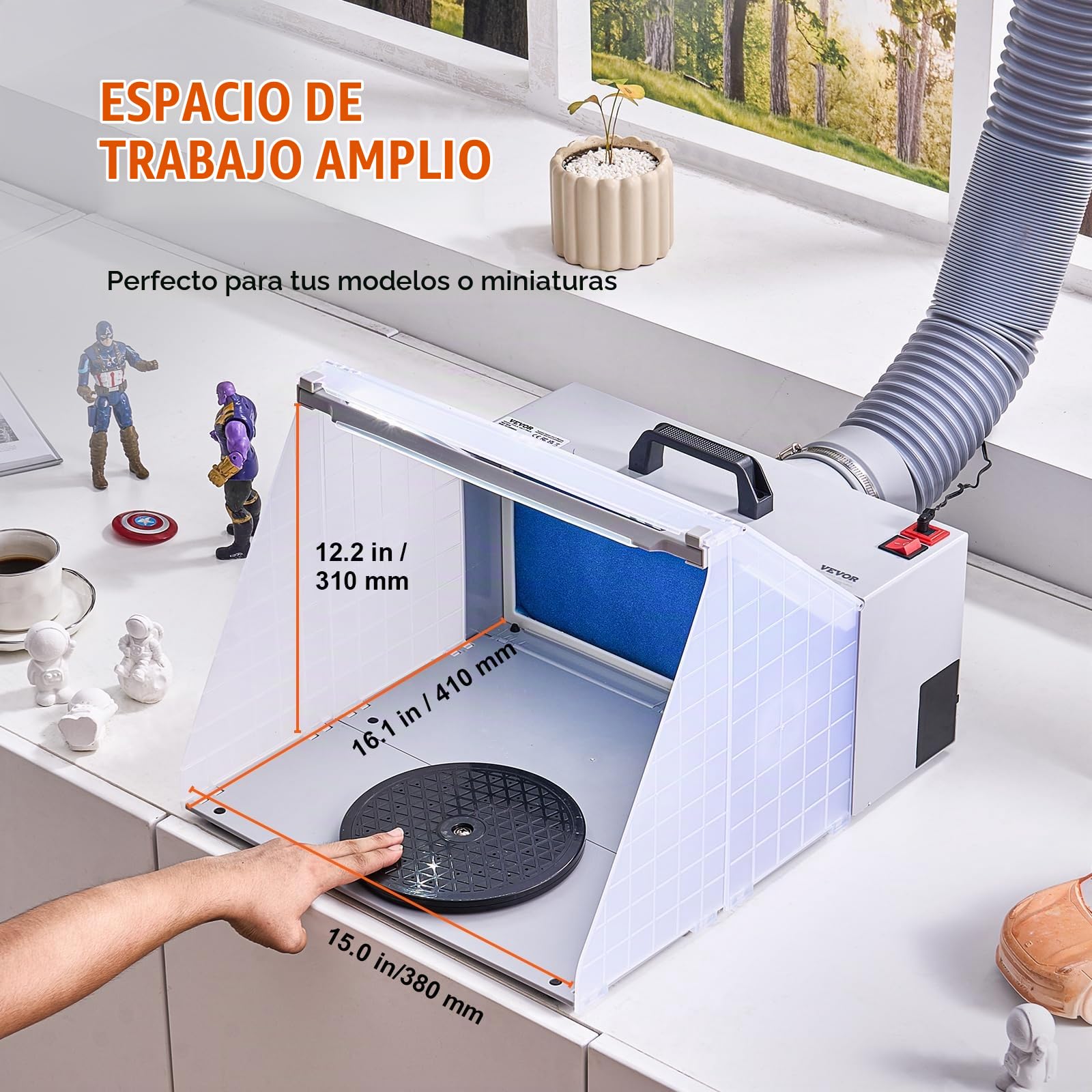 VEVOR Cabina de Pintura con Aerógrafo Portátil con Luces LED, Extractor de Aire y Manguera de Extensión de Escape Cabina de Pintura con Aerógrafo para Pintar Modelos, Artes, Manualidades y Pasteles