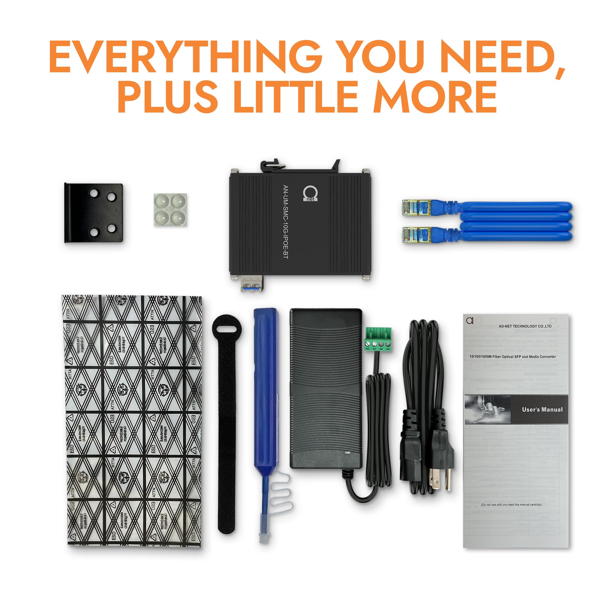 Single Mode 10GbE PoE++ Fiber Media Converter with SM LC SFP+ Module 1310nm, 20km (12.42mi) Range, 90W PoE, 802.3af/at/bt Compliant, DIN-Rail/Wall Mount, Wide Temp, Industrial-Grade 10Gb Ethernet