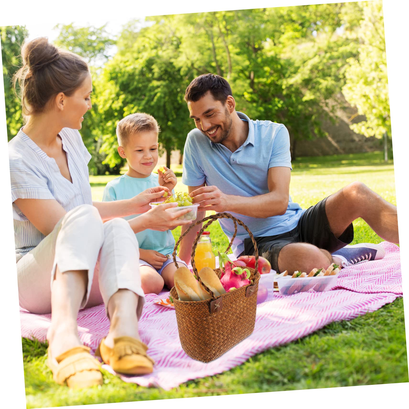 LABRIMP Cesta De Picnic Tejida Mano Asas Cesta De Almacenamiento Excursiones y Decoración Natural El