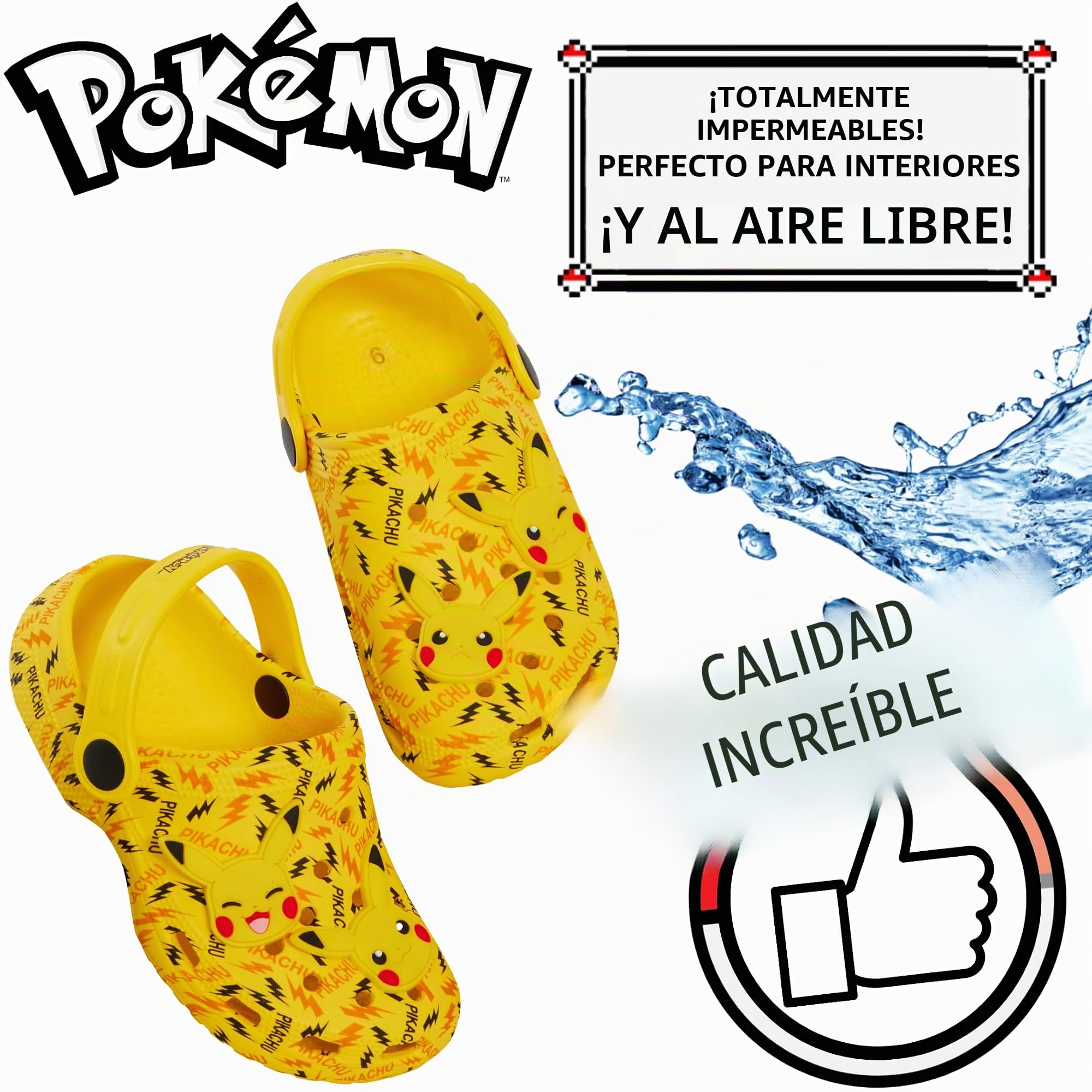 Pokémon Zuecos Pikachu con Charms, Sandalias para niños, Chicos y Chicas, Sliders de Verano con Correa en el Tobillo, Zapatos de Playa para Las Vacaciones