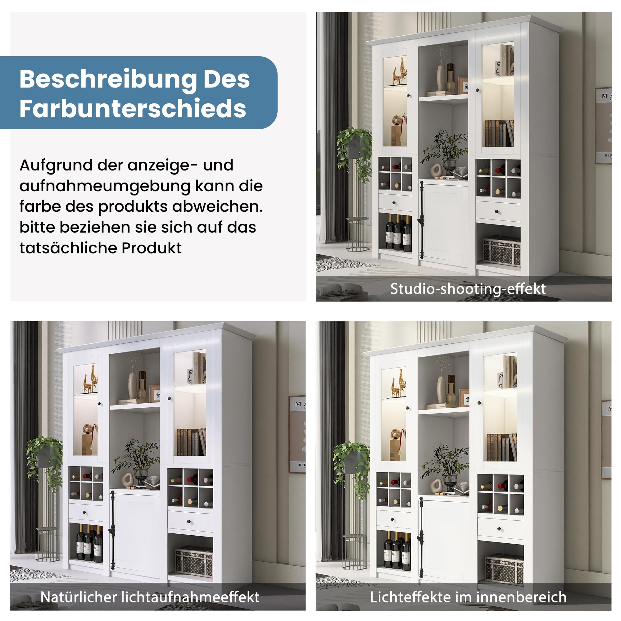 Bibliothèque Design avec Éclairage LED Multicolore et Portes en Verre - Meuble de Rangement Moderne Compartiment à Vin Intégré, pour Salon et Bureau - 143 x 45.5 x 170 cm
