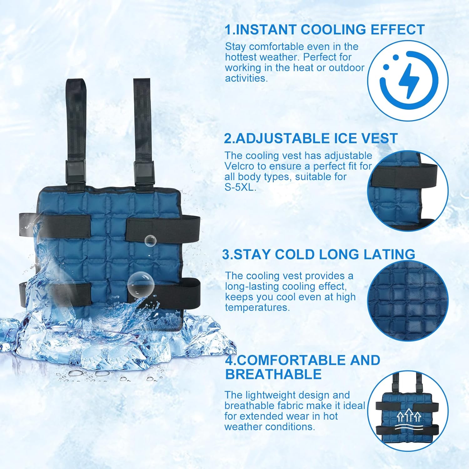 Cooling Vest with Ice Packs, Adjustable Reusable Ice Cell Jacket for Men Women, for Outdoor Sports, Work, Hiking - Image 5