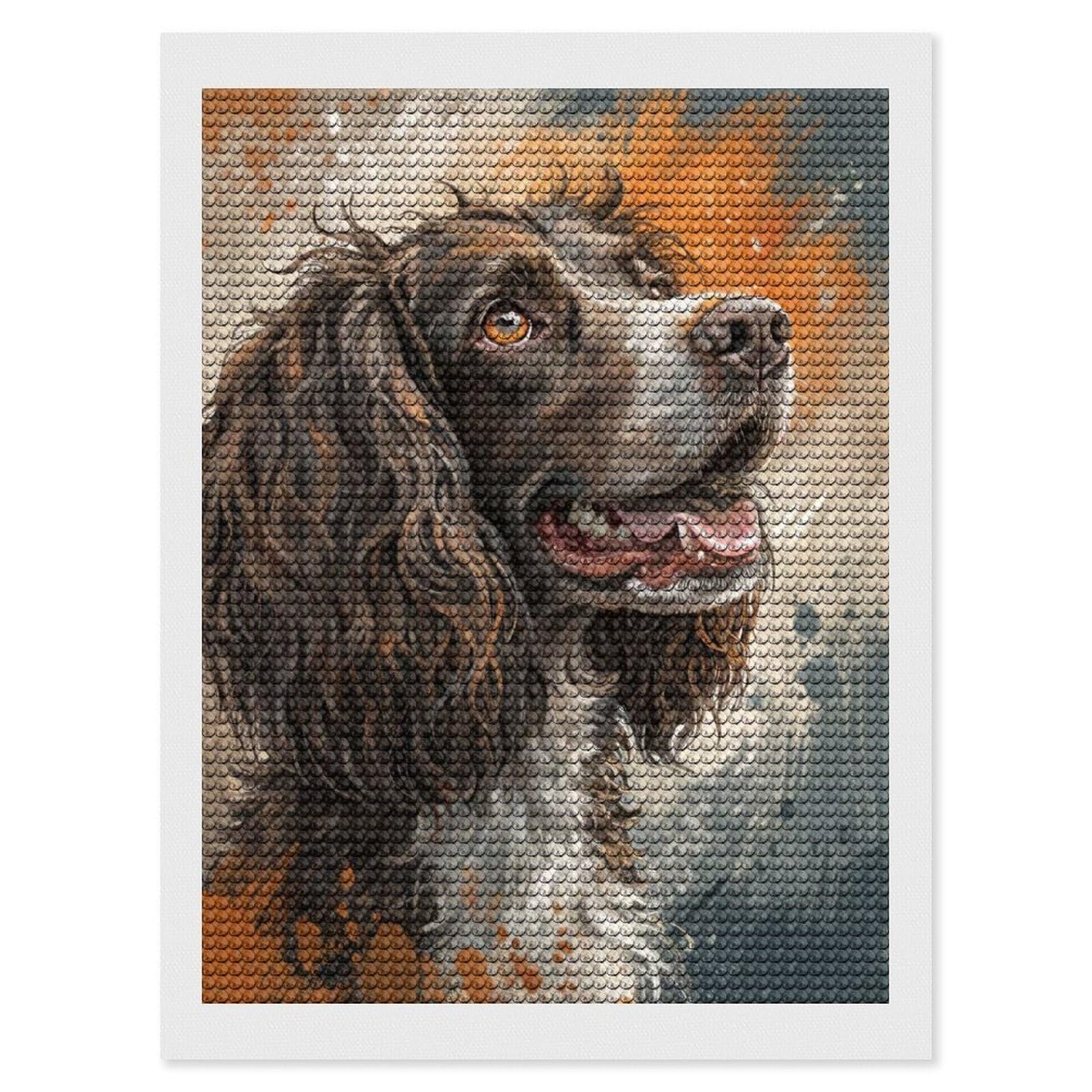 Junmoney Springer Spaniel Portrait DIY Diamond Art Canvas Kit 12"x16", Adhesive Canvas, Easy to Enjoy, Farmhouse Decor, Festive Craft Gift