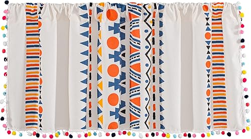 Miniatura 8 de Cortinas de lino con borlas bohemias para ventana, semiopacas, panel geométrico bohemio para sala de estar, cocina, cafetería, comedor, cenefas