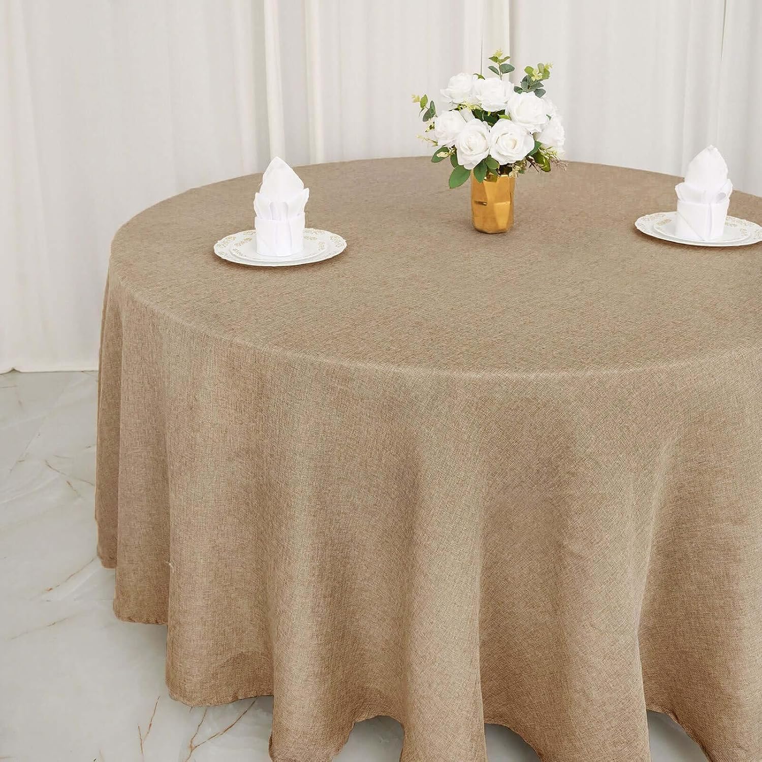 Efavormart 120" Natural Jute Faux Burlap Round Tablecloth | Boho Chic Table Linen