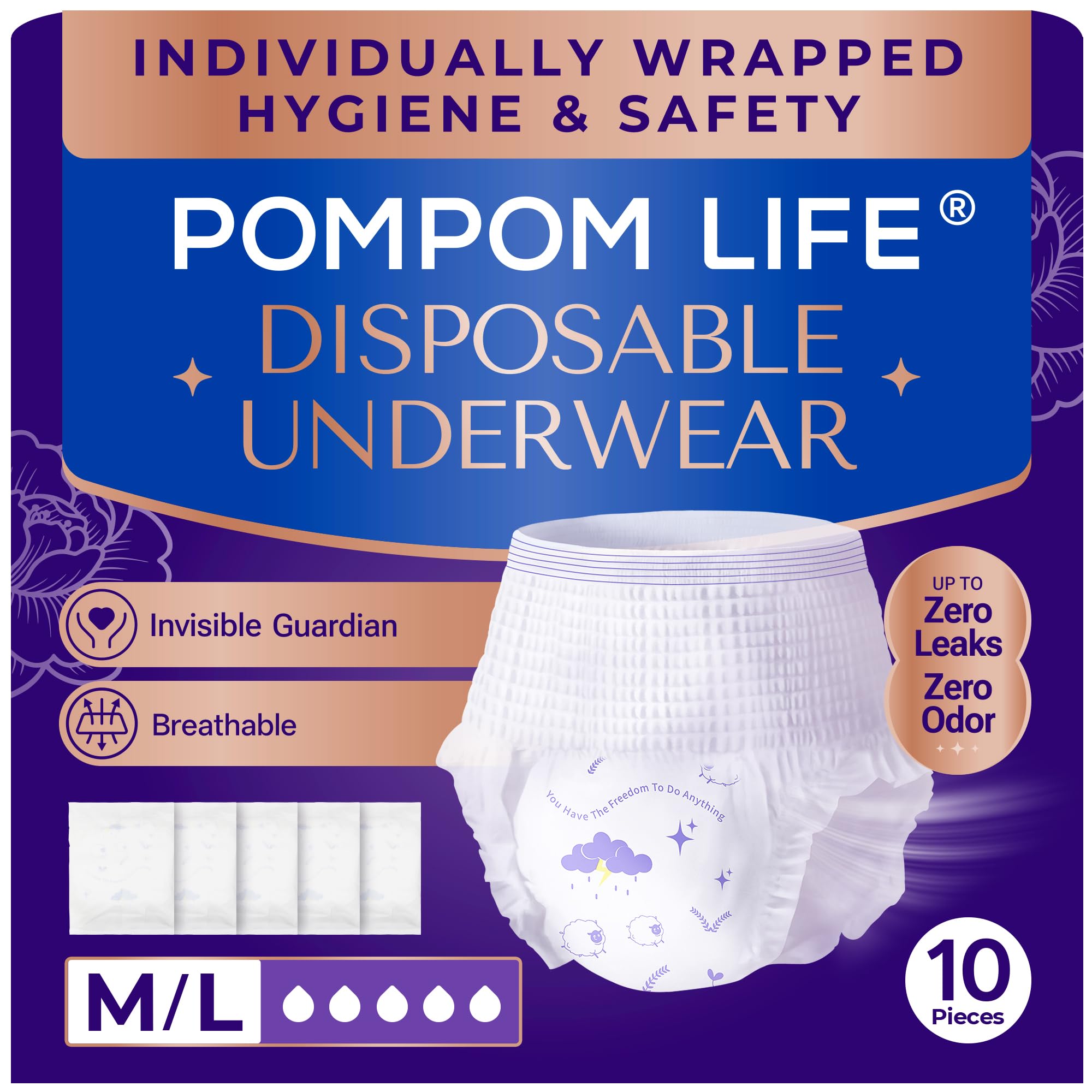 Photo 1 of POMPOM LIFE Incontinence Underwear for Women - 10 Count