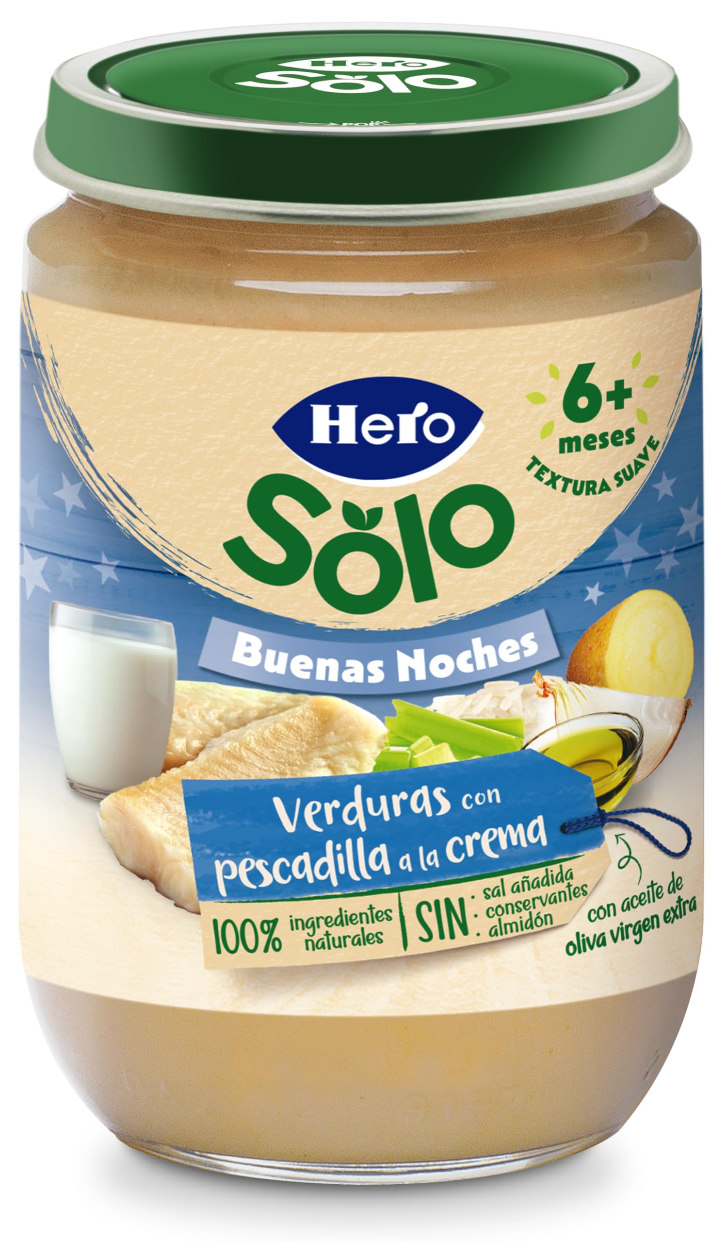 Hero Baby Tarritos Infantiles Buenas Noches Verduritas con Pescadilla a la Crema 190g Paquete de 12