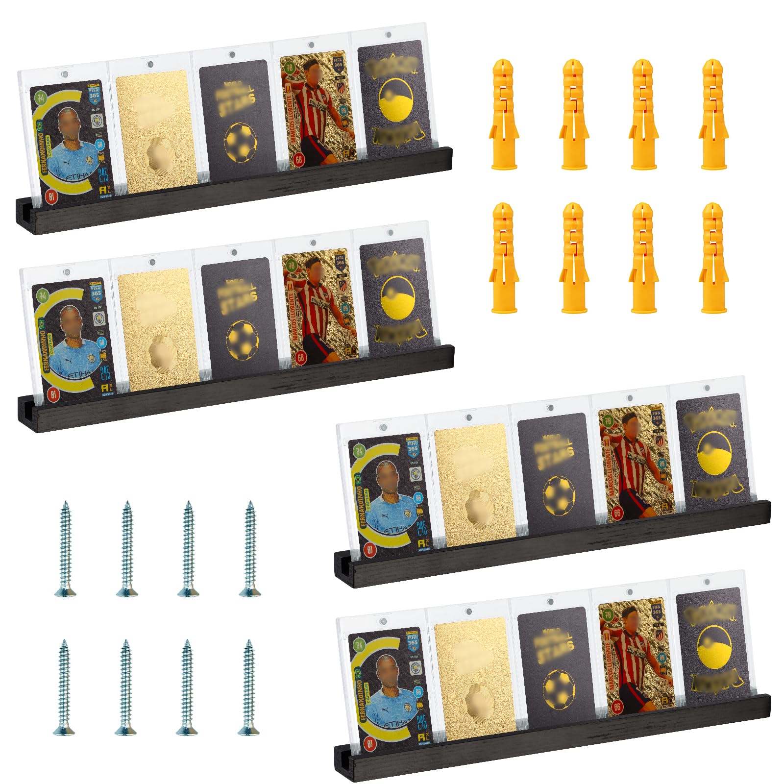 4 Pack Sports Card Display Stand Wood Trading Card Rack 15*1.2*0.7 Inch Graded Card Display Shelf Baseball Card Frame Wall Display Toploader Card Holder Display for Home Shop (No Card) (Black)