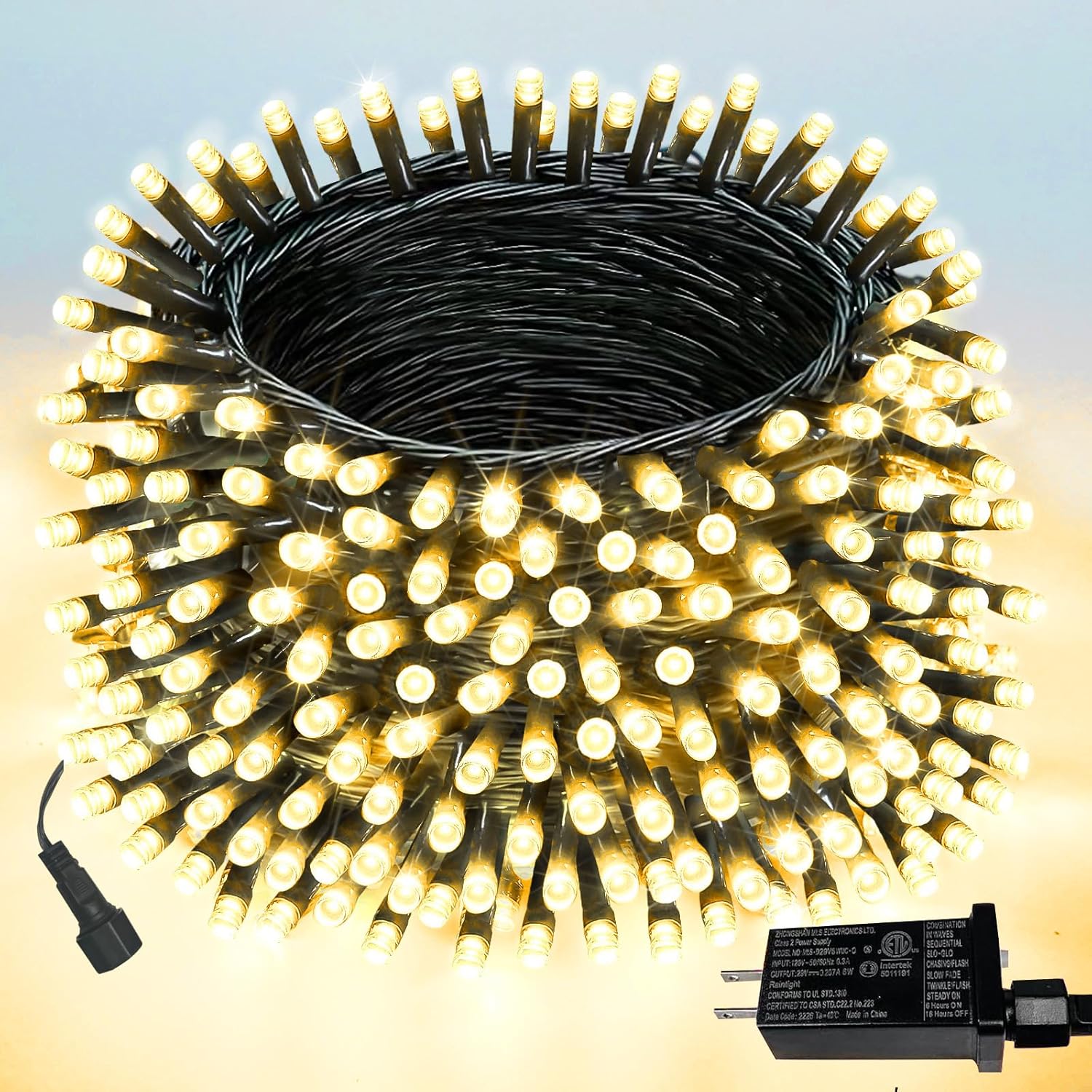 Upgraded 75.8 FT 200 LED Christmas String Lights Outdoor/Indoor, Timer & Memory Function & 8 Modes, Extendable Green Wire Waterproof Fairy String Lights for Xmas Tree Holiday Party Garden (Warm White)