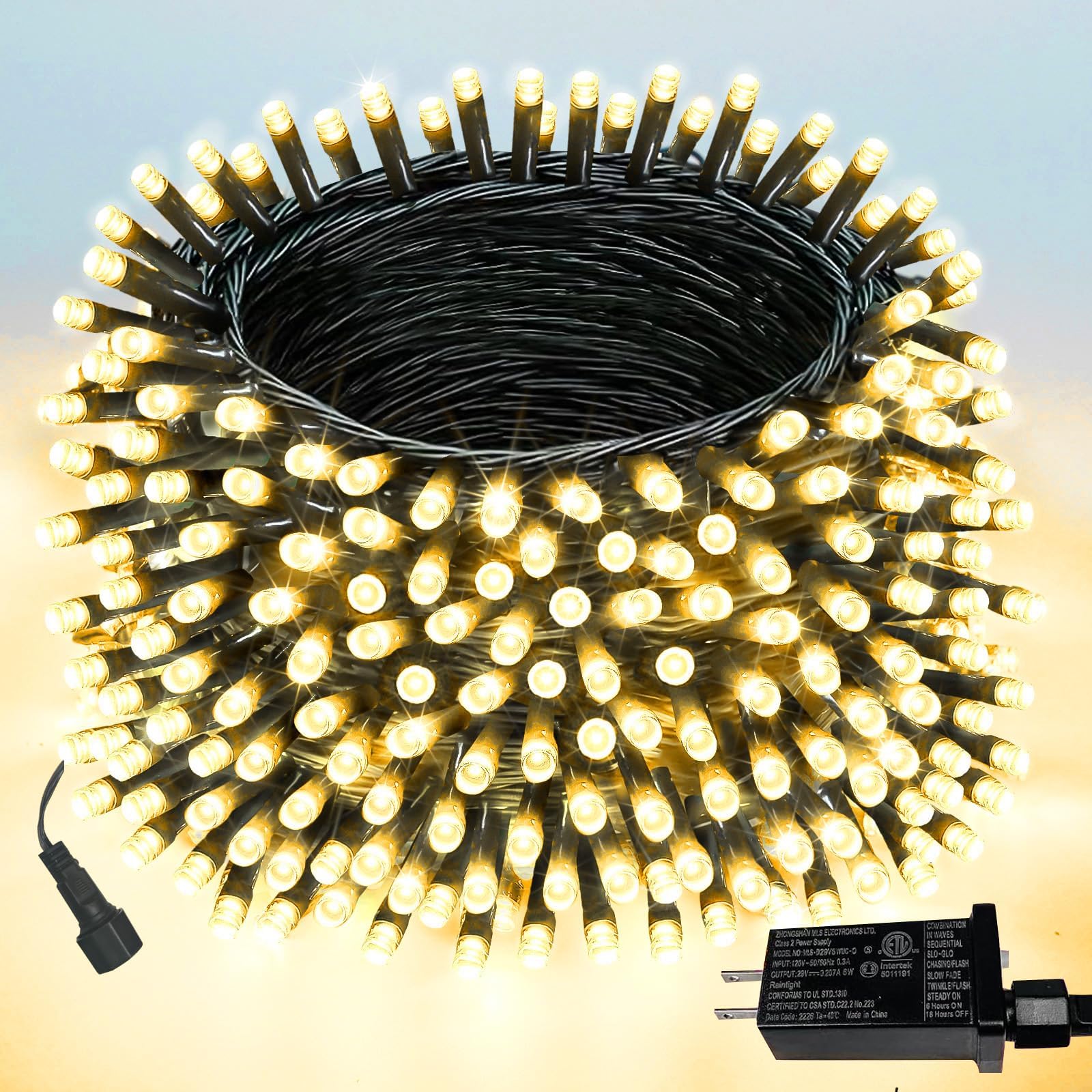 Upgraded 75.8 FT 200 LED Christmas String Lights Outdoor/Indoor, Timer & Memory Function & 8 Modes, Extendable Green Wire Waterproof Fairy String Lights for Xmas Tree Holiday Party Garden (Warm White)