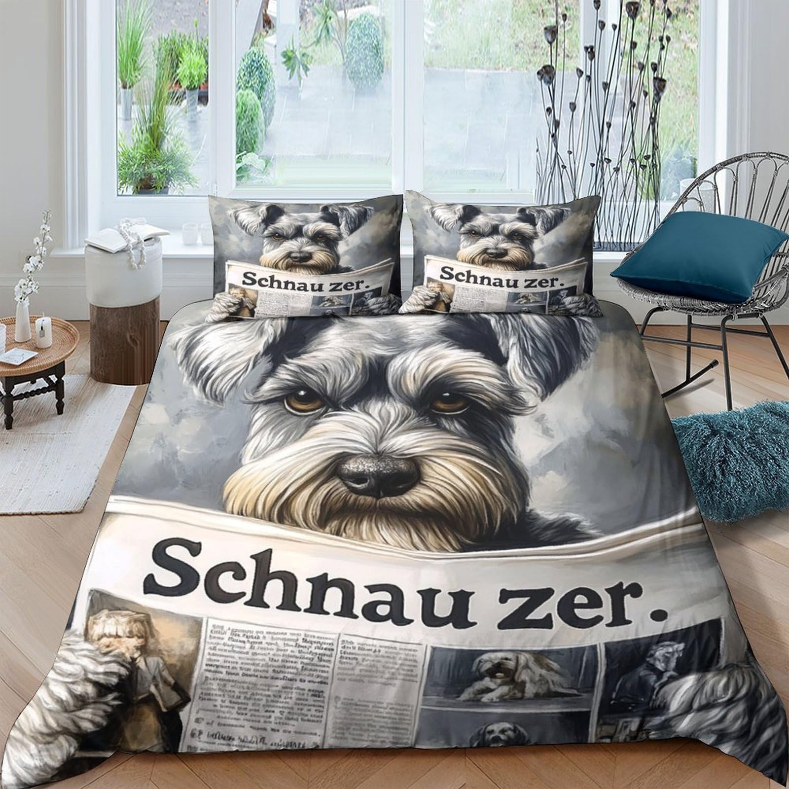 Ctjqhvkz Style-6 3D Printed Schnauzer Dog Fitted Sheet Microfiber Soft Breathable Bed Cover For Bedroom Dorm Mattress Protection Decor Single（135X200cm）