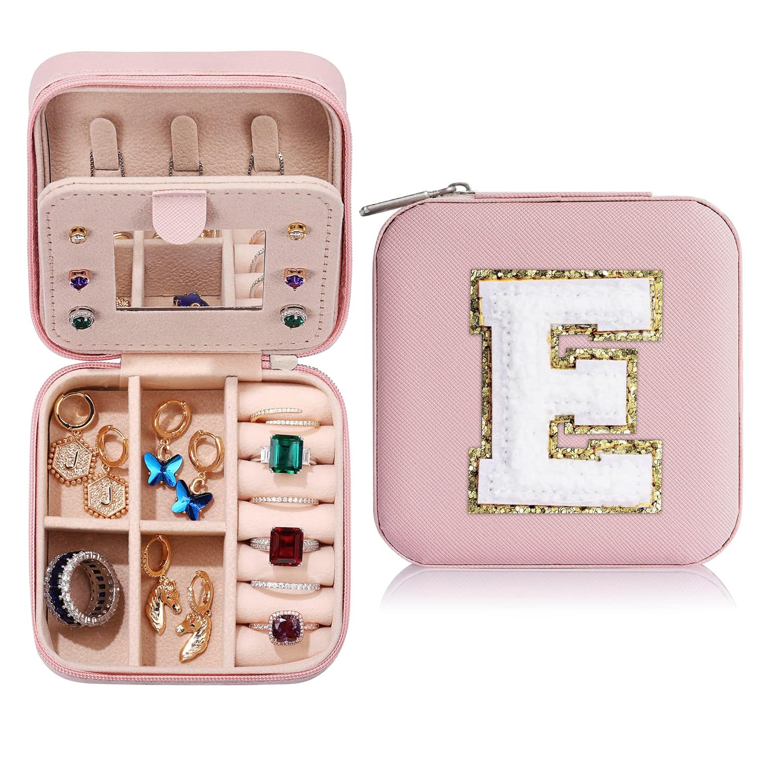Parima Gifts for Teen Girls – 2026 Travel Jewelry Case Gifts Ideas, 6,7,8,9,10,11,12,13,14 Year Old Girl Birthday Gift Travel Jewelry Organizer Christmas Gift for Daughter – Letter E, Pink