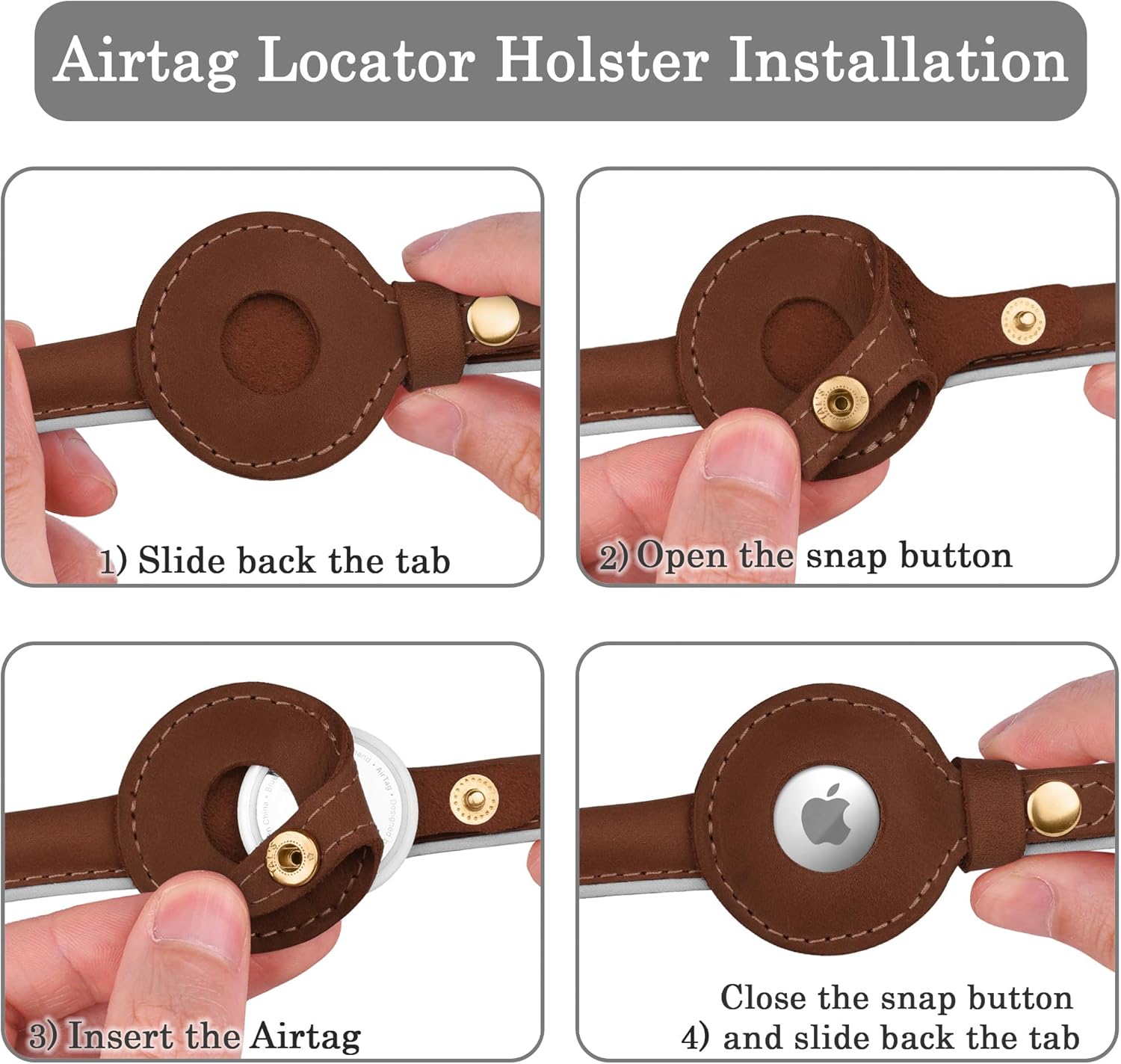 OOPSDOGGY Rolled Leather Dog Collar with Airtag Holder - Reflective Round Airtag Dog Collar - Soft Tracking Pet Collar for Small Dogs Puppy Cats Kitten (Brown, XL, 17"-21")