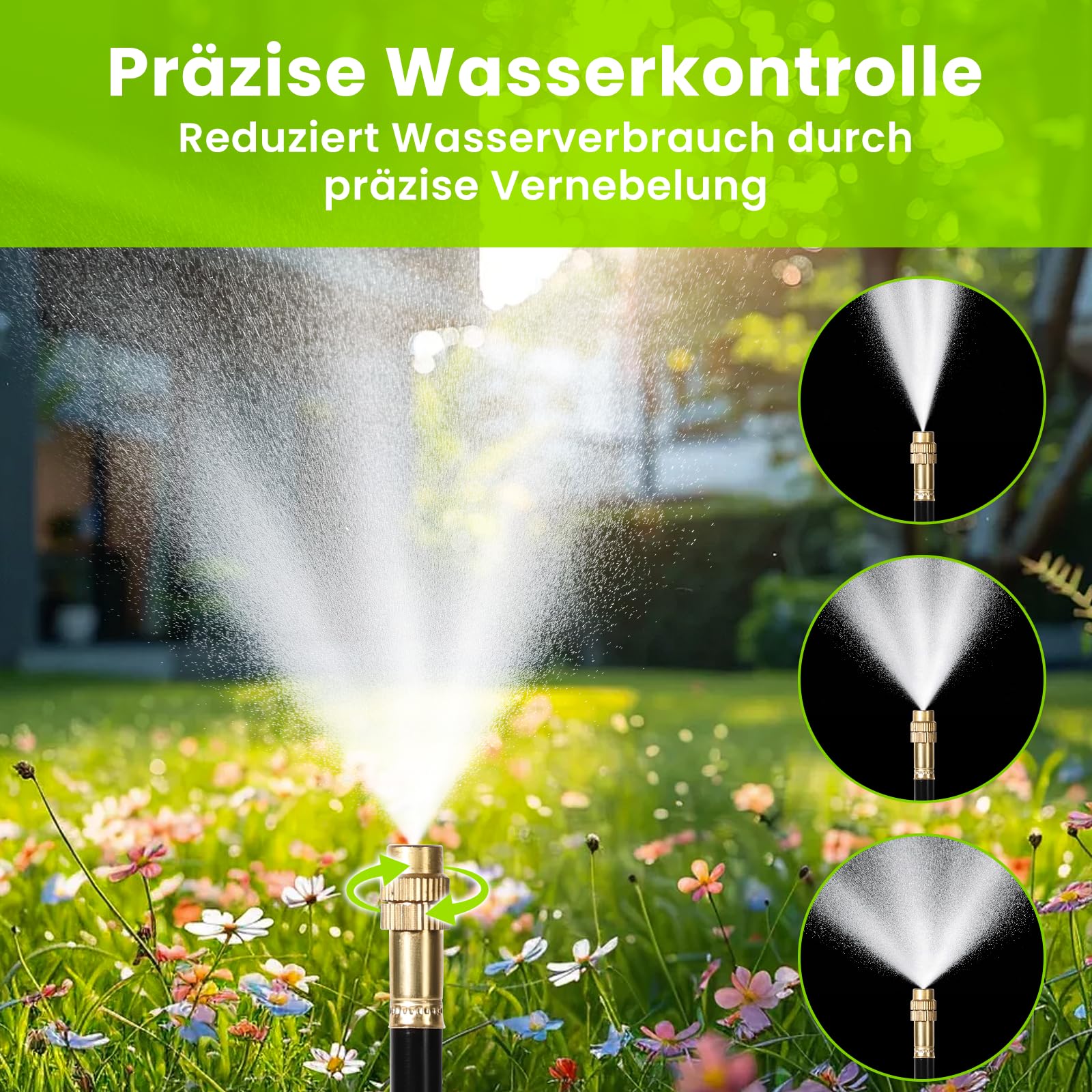 Sistema di irrigazione, irrigazione a 360°, a risparmio energetico, per giardino, serra, balcone, giardino, aiuola rialzata e fioriera (tubo 20 m)