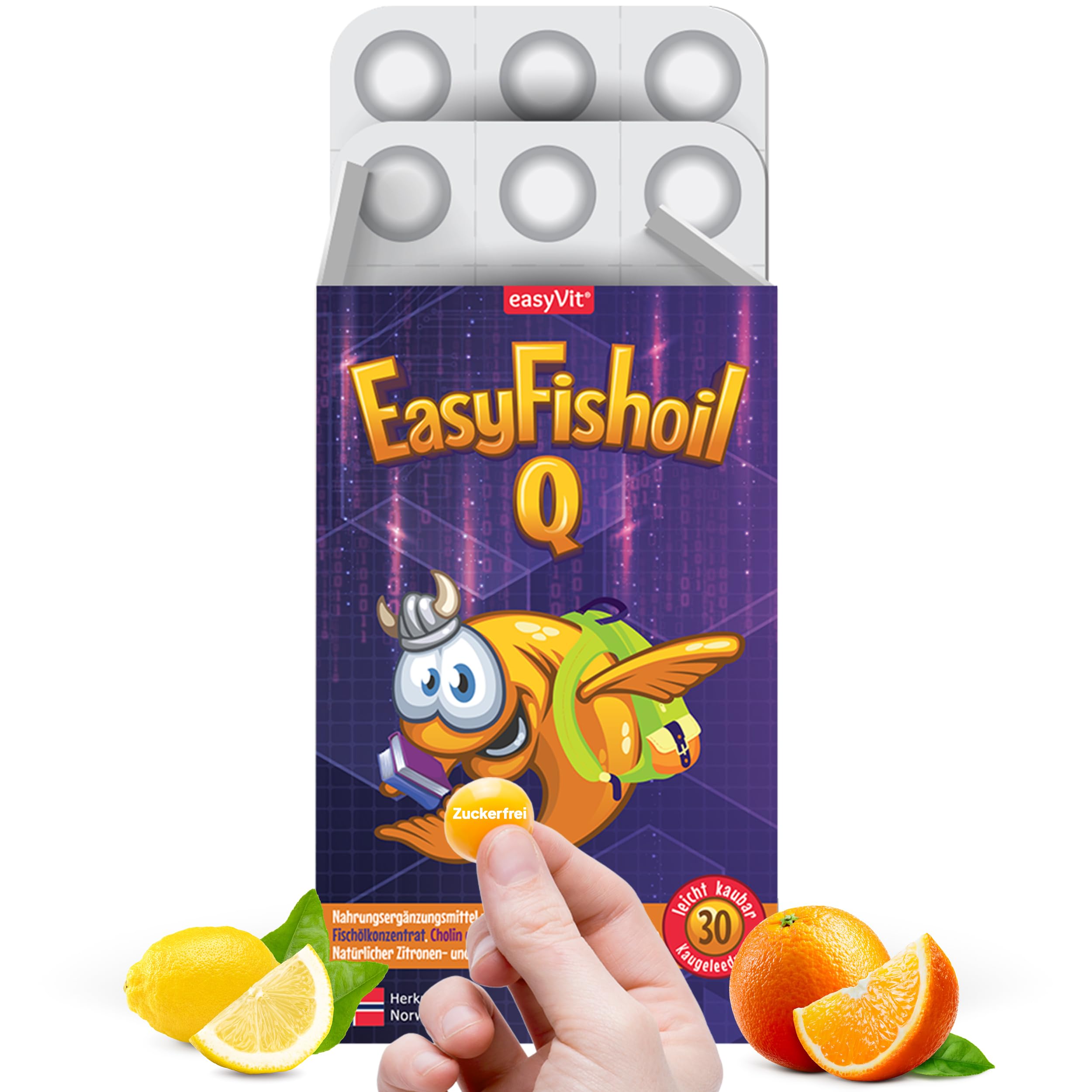 EasyFishoil Omega 3 Jelly Für Kinder mit Cholin, Folsäure, B6,B12 für 30 Tage Jelly Fischöl Hochdosiert, Kinder&Erwachsene, reines Fischöl Kapseln für Kinder - natürlichem Omega 3 KIDS-Children