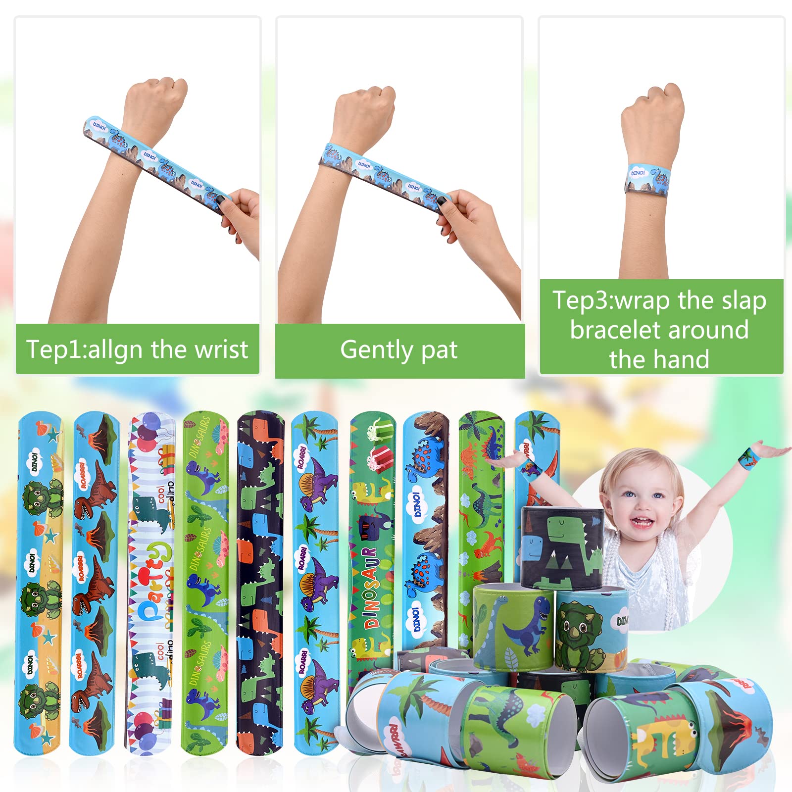 60 Stück Slap Armbänder Für Kinder – Bunte Designs Mit Tieren, Dinos, Herzen & Mehr, Perfekt Für Partys & Geschenke