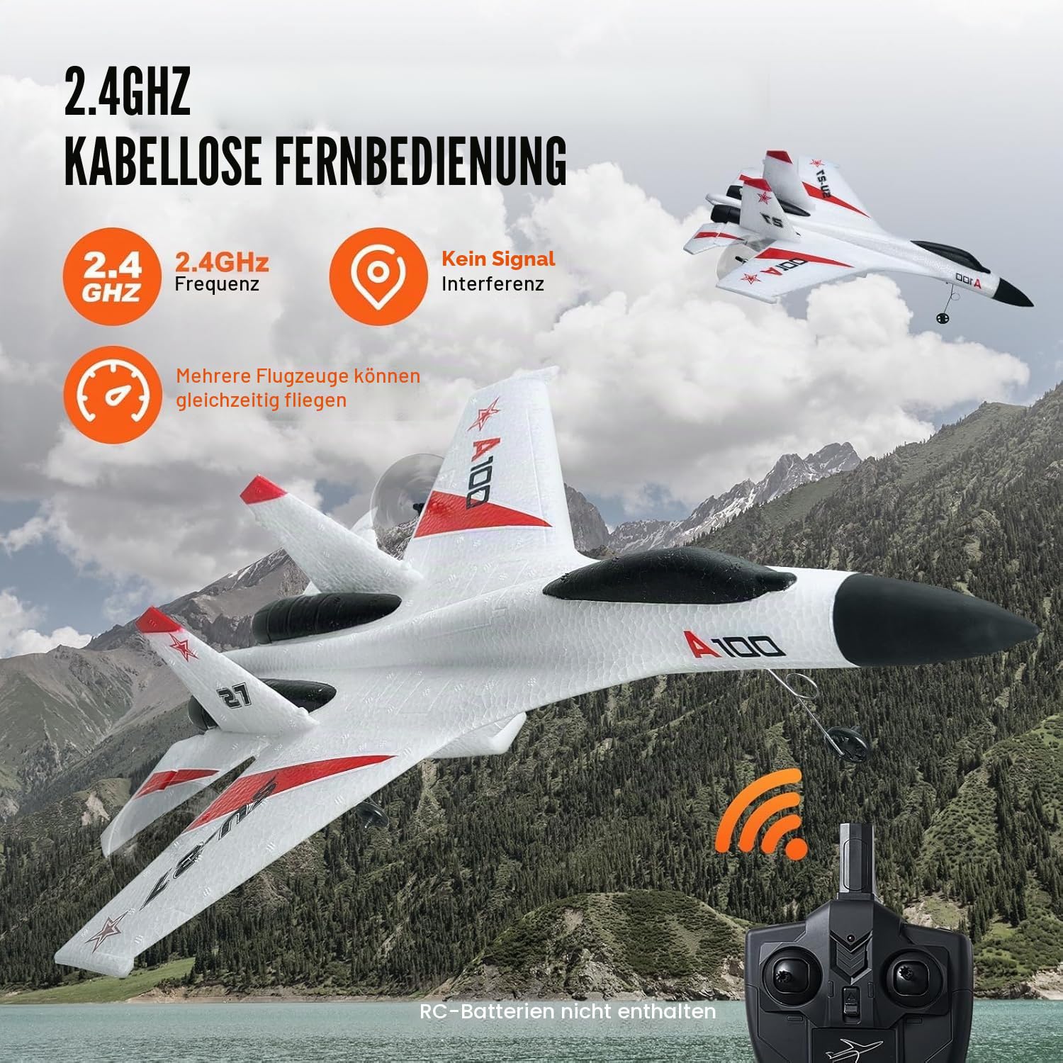 VEVOR RC-Flugzeug, 2,4 GHz 4-Kanal-Fernsteuerungsflugzeug mit 6-Achsen-Gyrostabilisator, Kampfflugzeug-Spielzeug mit 2 Batterien, leicht zu fliegendes RC-Segelflugzeug für Erwachsene, Kinder, Anfänger