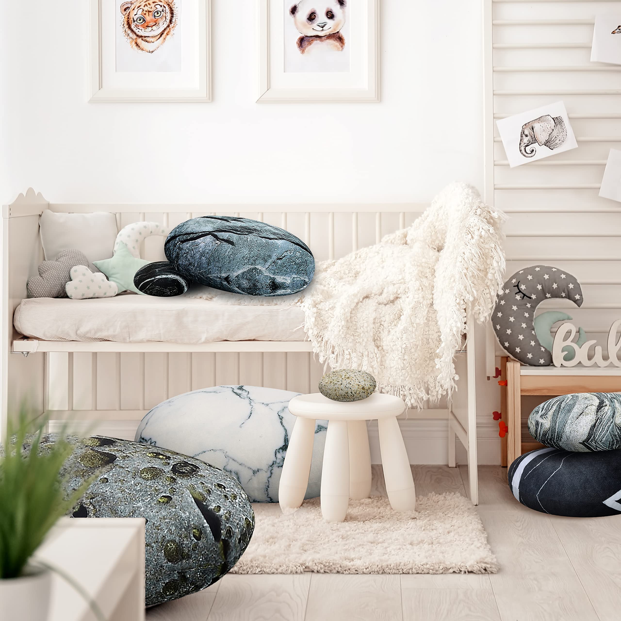 VERCART Gros Coussin de Sol Créatif, Pouf pour Salon Terrasse Décoration, 3D Imitation Pierre Coussin, Coussin Simulation Decoratif Exterieur Intérieur, 7 Pièces