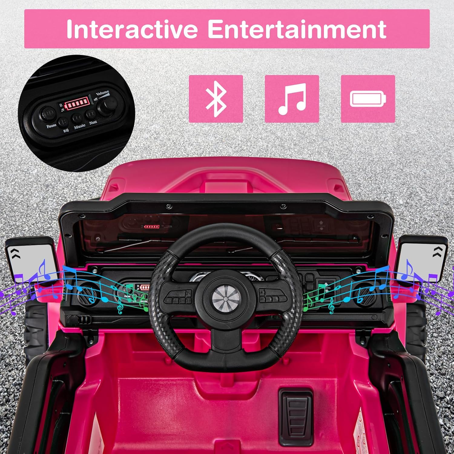Costzon 12V Kids Ride on Truck Car, Electric Vehicle w/Remote Control, Threaded Wheels, 3 Speeds, LED Lights, Music, Horn & Wireless Connection, Ride on Toy for Boys & Girls 3+ (Hot Pink)
