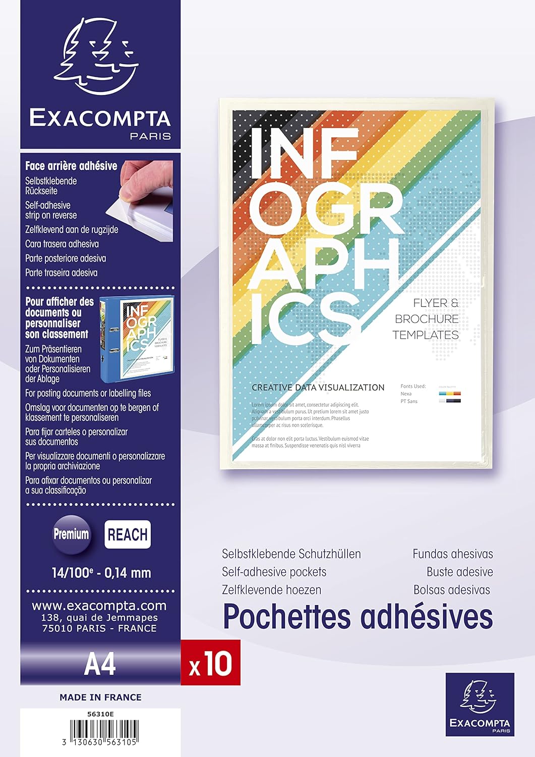 Exacompta PVC Adhesive Pockets, A4 - Clear, Pack of 10