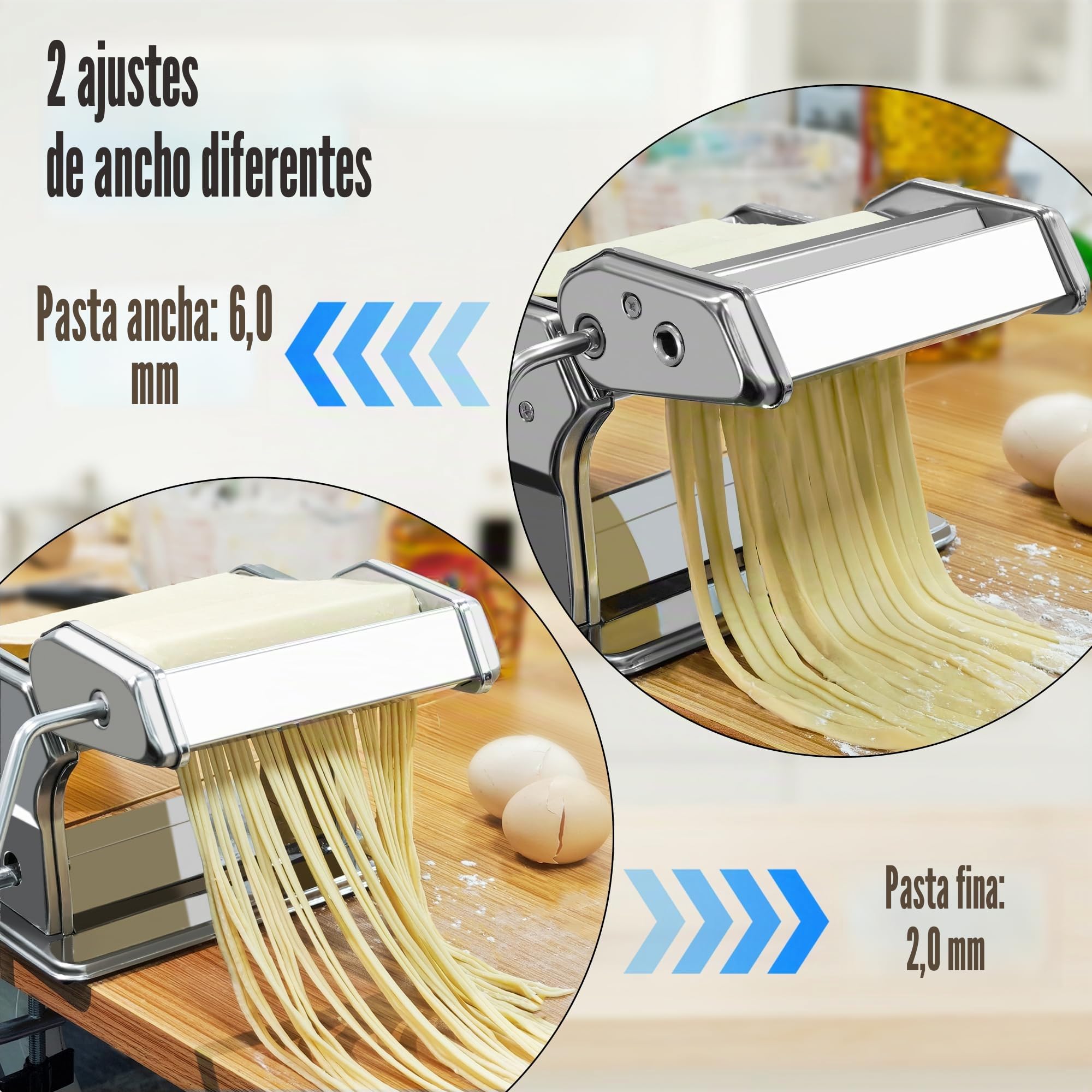 Alyoen Máquina para pasta de aleación de aluminio con 9 espesores ajustables y 2 cortadores, máquina de pasta manual, espaguetis, fettuccine, lasaña