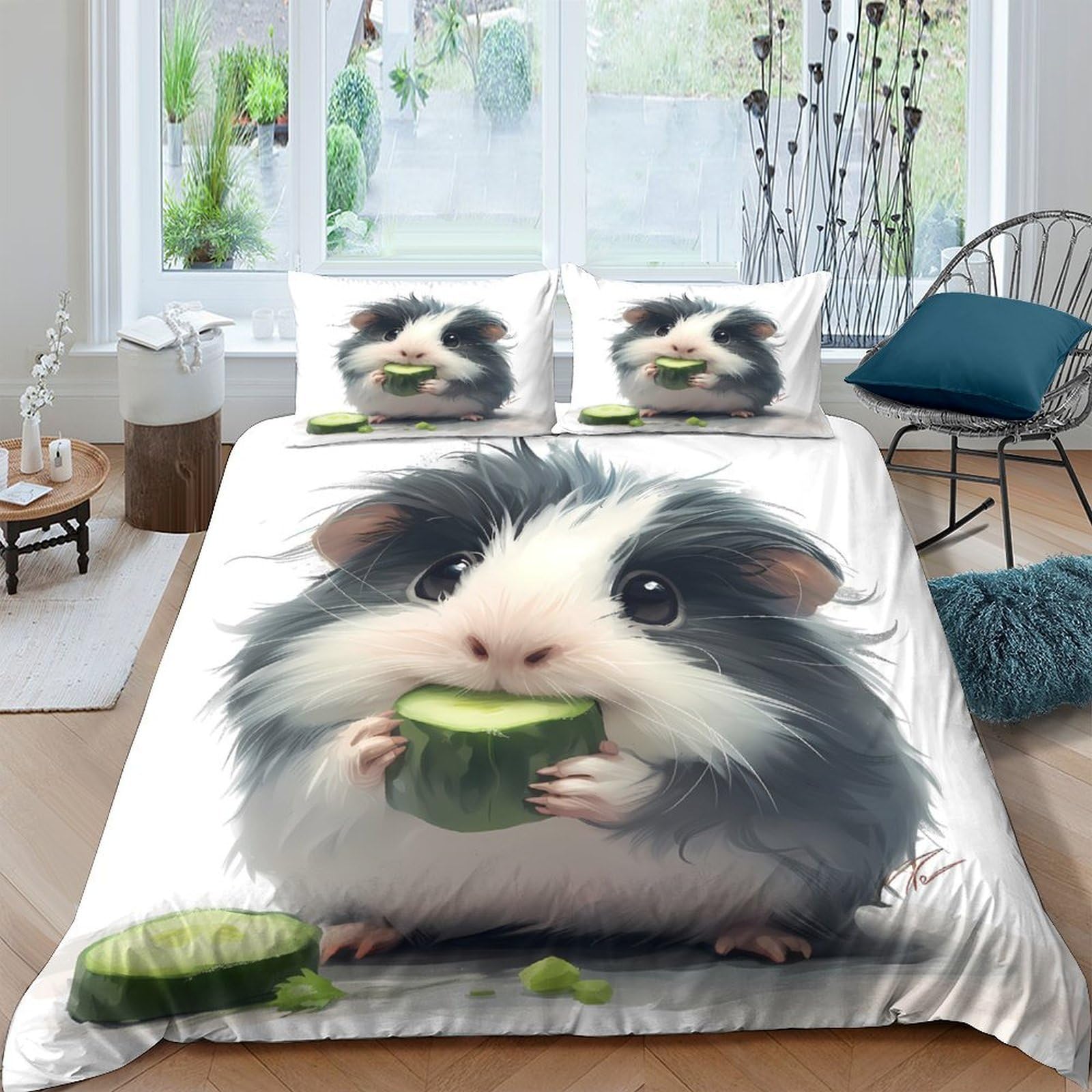 Ctjqhvkz Style-6 3D Printed Guinea Pig Fitted Sheet Microfiber Cute Animal Bed Cover For Bedroom Dorm Decorative Mattress Protection Single（135X200cm）