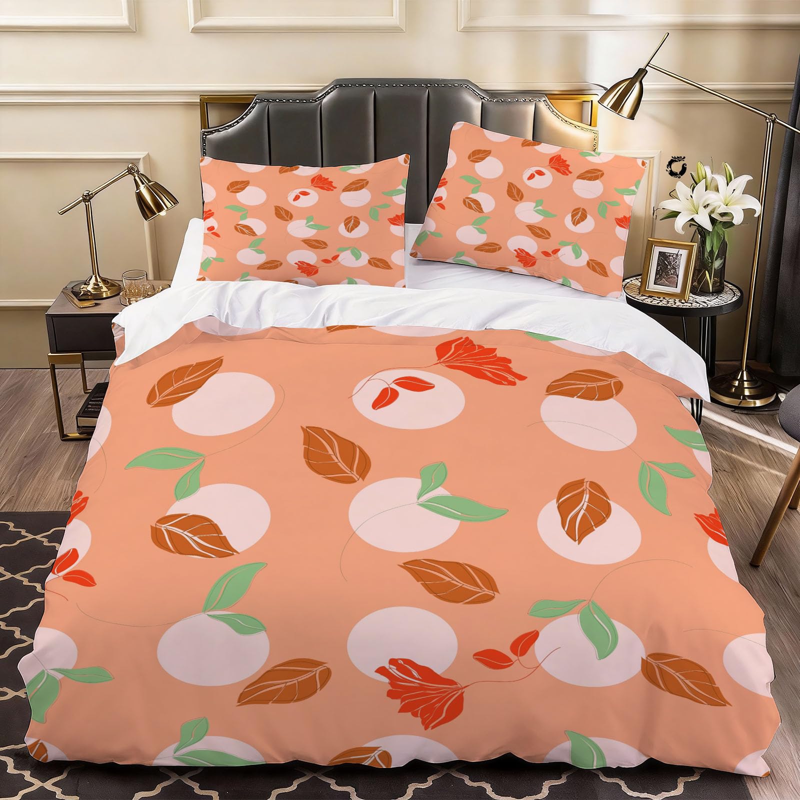 3D Leaves Duvet Cover Cartoon Bedding Double Bed Set, Soft Microfiber Comforter Cover Printed with Zipper Closure Quilt Coverr 200x200 cm and 2 Pillowcases