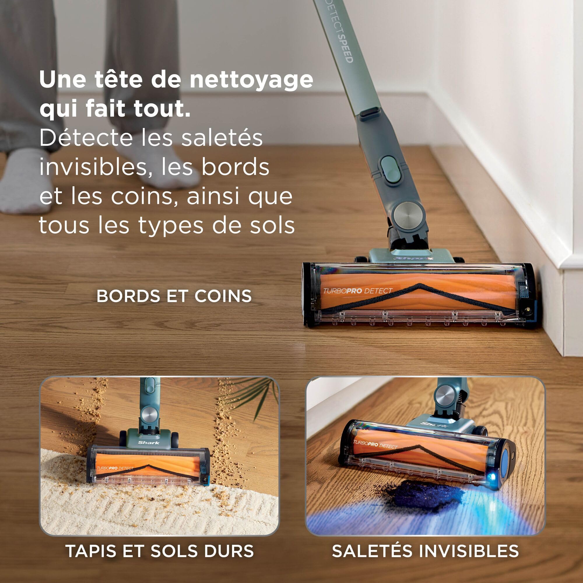Shark PowerDetect Speed Clean & Empty, Aspirateur sans Fil, Aspiration en arrière, 60 Min d'autonomie, Station de Charge à vidage Automatique et Mini-Brosse motorisée pour Animaux IA3243FRT